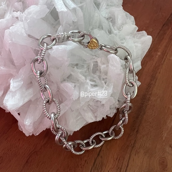 Judith Ripka JR TWO Sterling Silver 18K Gold Textured Link Bracelet
